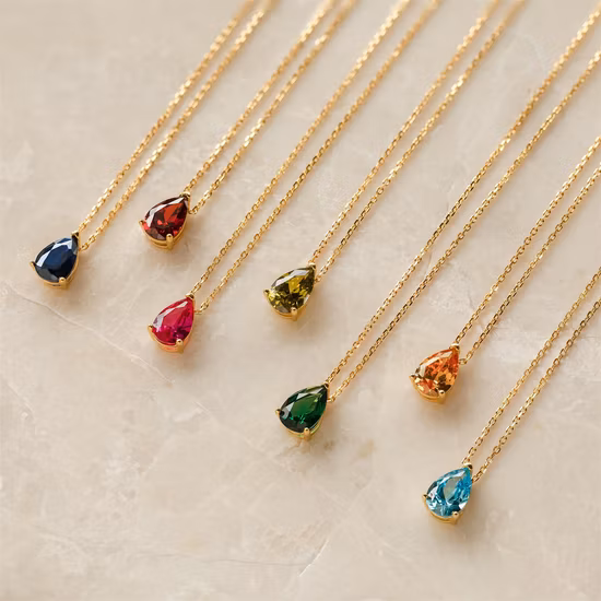 Benutzerdefinierte minimalistische Naturstein-Silber-S925-Sterlingschmuck-14K-vergoldete Zirkon-Baguette-Quadrat-Geburtsstein-Edelstein-Halskette